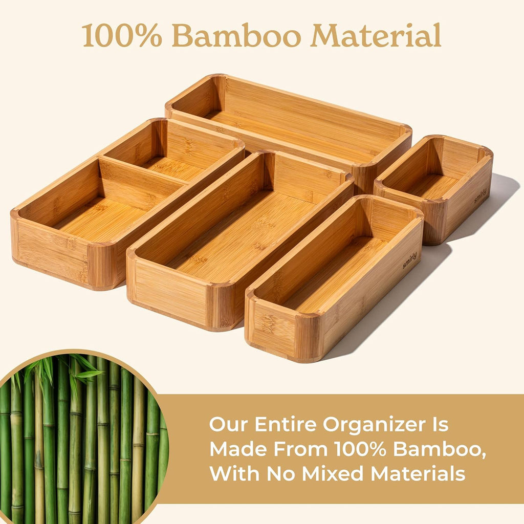 Bamboo Kitchen Drawer Organizer Set for Utensils and Multi-use Storage S800410