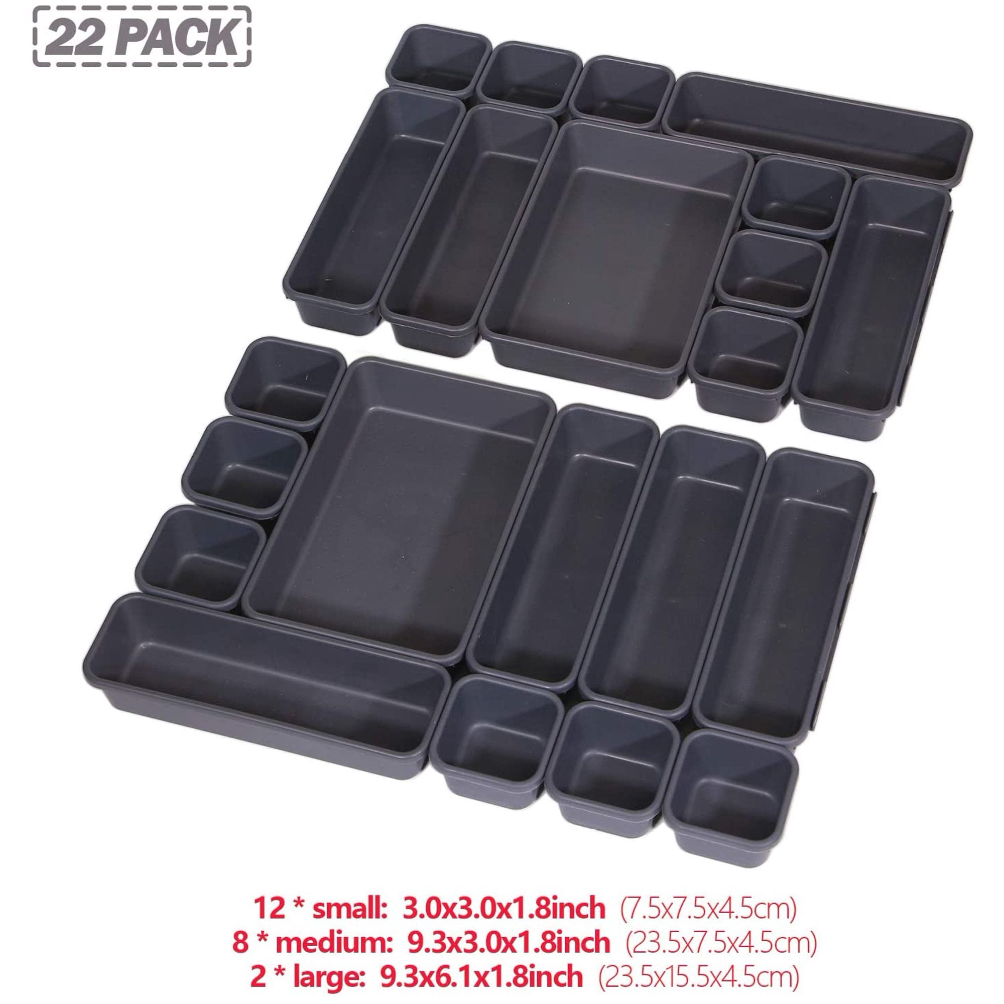 22-Piece Interlocking Desk Drawer Organizer Trays with Dividers E504721