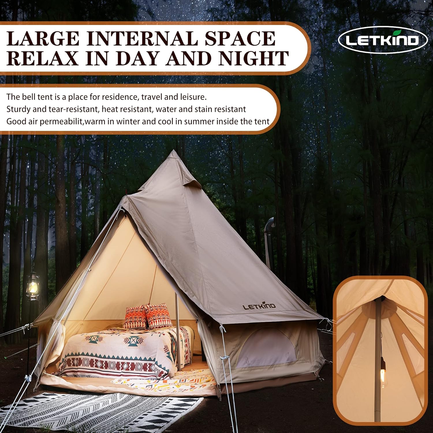 Canvas Tent with Stove Jack, 4 Season Waterproof Camping Tent for Outdoor Glamping J56591