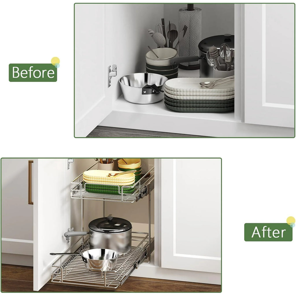 Pull Out Cabinet Organizer 27W x 21½D, Heavy Duty Slide Out Shelves E42701