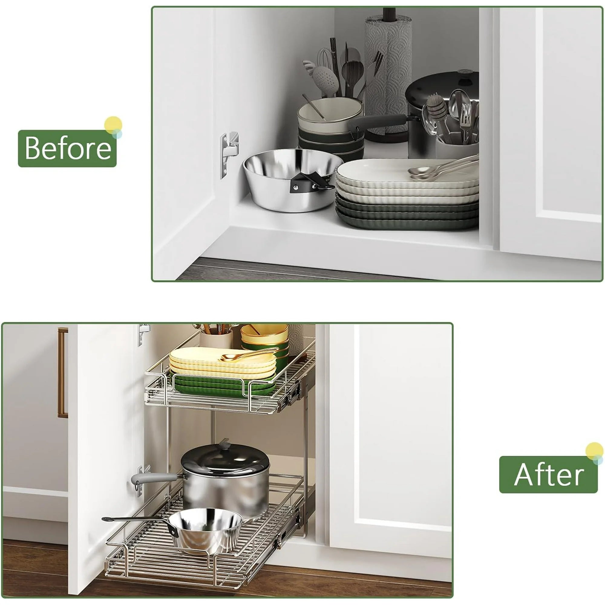 Pull Out Cabinet Organizer 27W x 21½D, Heavy Duty Slide Out Shelves E42701