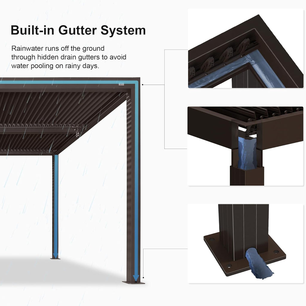 Outdoor Louvered Pergola with Roller Blinds, Aluminum Patio Canopy X761902