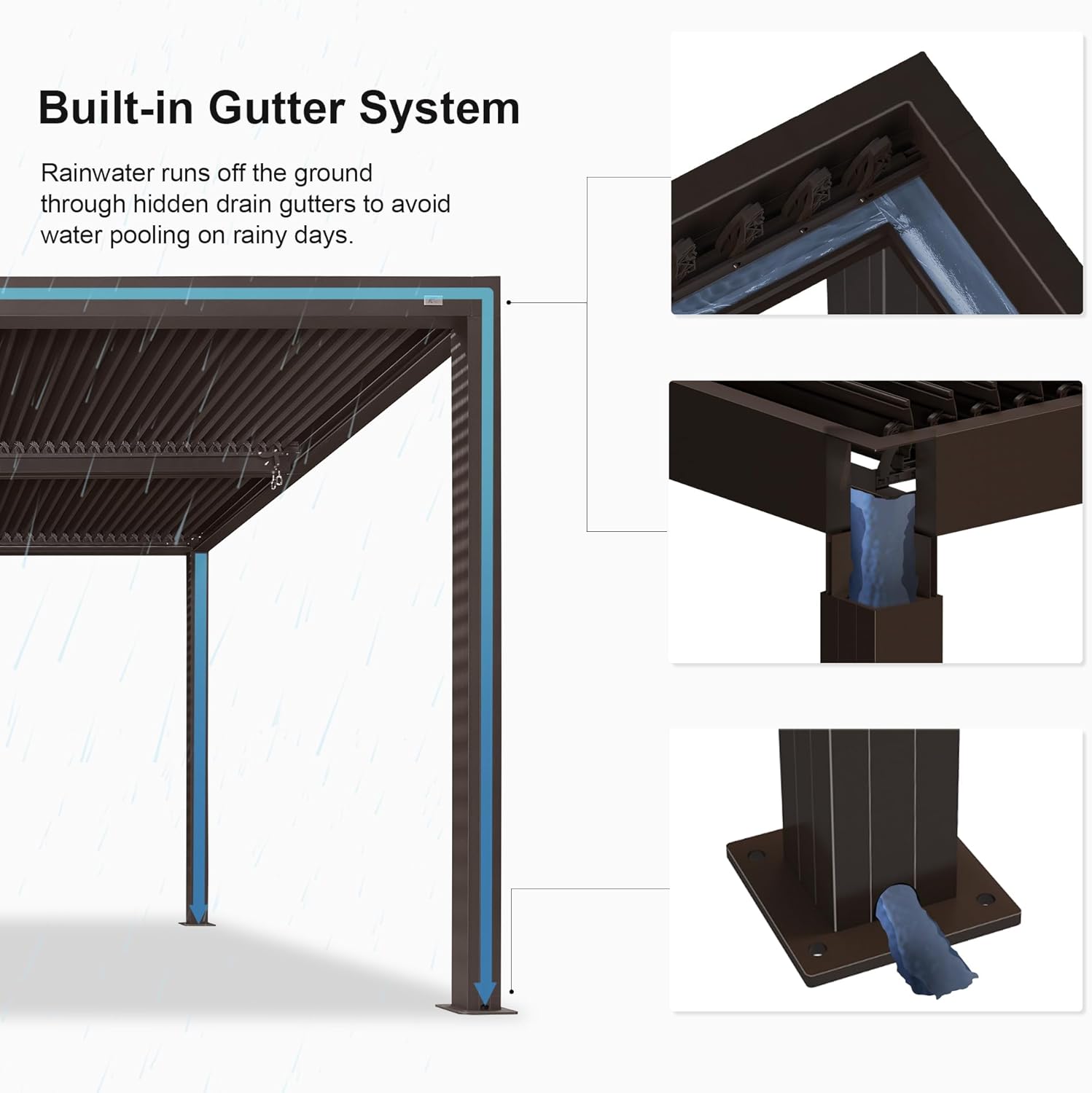 Outdoor Louvered Pergola with Roller Blinds, Aluminum Patio Canopy X761902