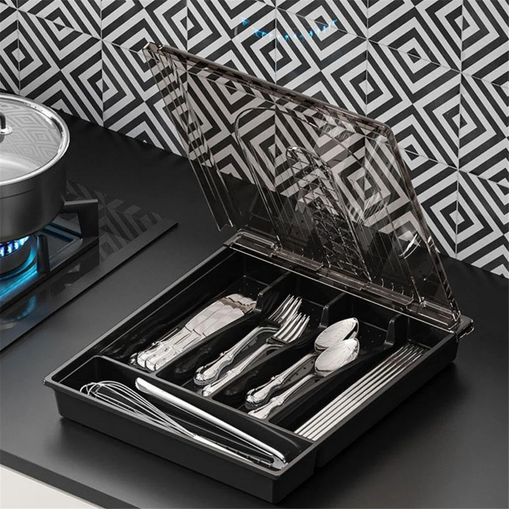 Plastic Cutlery and Flatware Storage Box with Lid Q259414