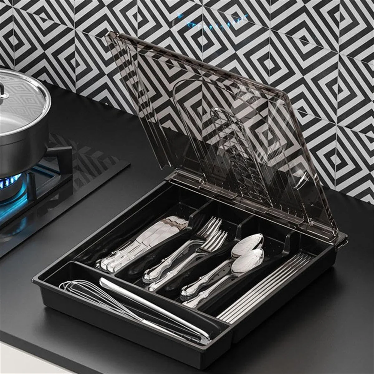 Plastic Cutlery and Flatware Storage Box with Lid Q259414