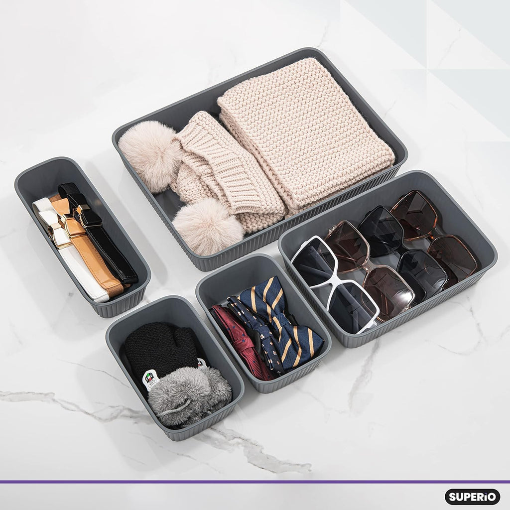 Plastic Desk Drawer Organizer Tray, Grey, Set of 4 P746