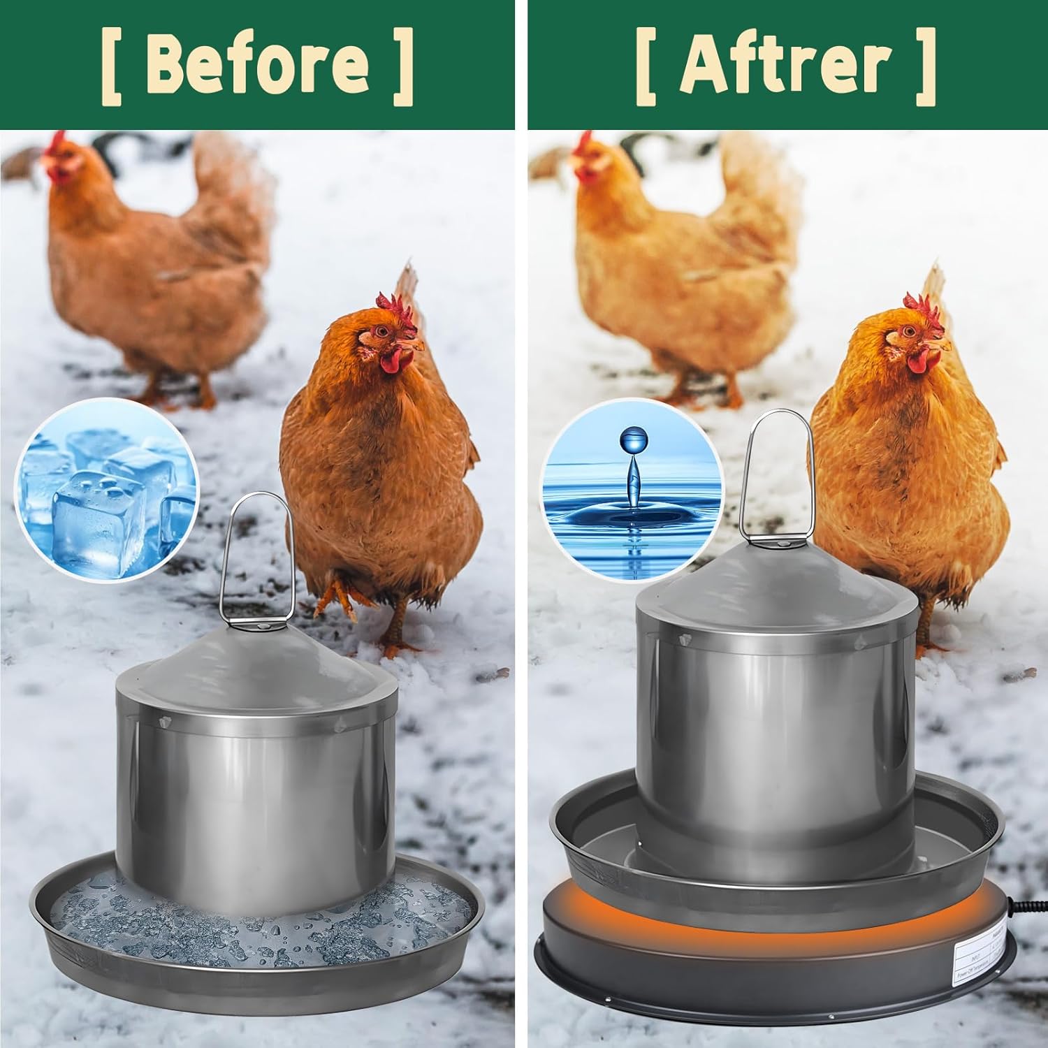 Heated Chicken Waterer Base for Winter, 125W, Fits Plastic or Metal Drinker W866480