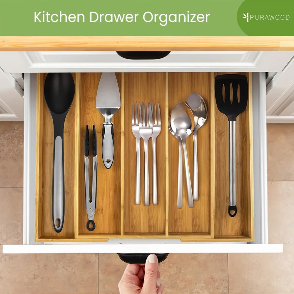 Expandable Bamboo Utensil Drawer Organizer, 3-5 Slots L9490