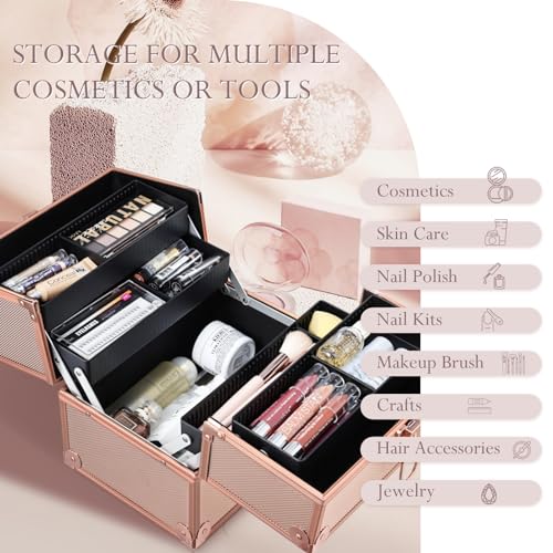 Makeup Train Case 10 Inch Travel Cosmetic Box with Lockable Storage H6469