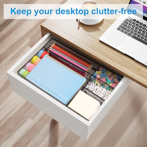 Metal Mesh Desk Drawer Organizer Tray with 5 Grids Q591603