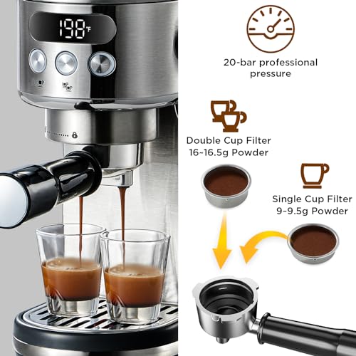 20 Bar Espresso Machine with LED Display and Milk Frother X8996
