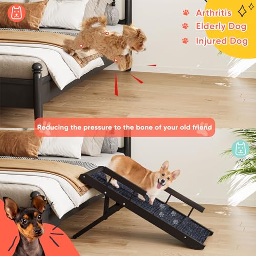 Wooden Dog Ramp with Safety Rails, Adjustable Height, Non-Slip for Small Pets D170