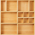 Drawer Organizer, Set of 9 Bamboo Wood Kitchen Makeup Desk Junk Tea Drawer Storage Boxes Bins for Cutlery Silverware Utensils Flatware, Small Wooden Container Tray for Bathroom, Office