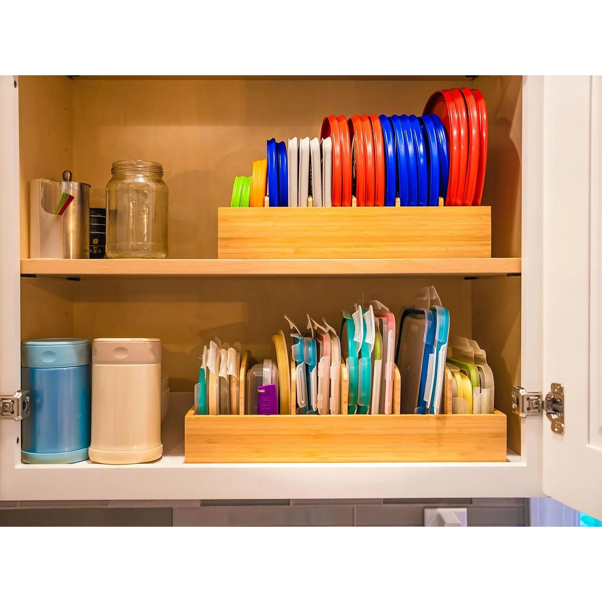 Bamboo Drawer Caddy with Adjustable Dividers for Kitchen Storage Y54438
