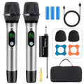 Rechargeable Wireless Microphone PA System - Professional Dual UHF Metal Handheld Mics for Karaoke, Weddings, Parties, Speeches - Long Range (200ft), Cordless Dynamic Mic Kit, Plug and Play