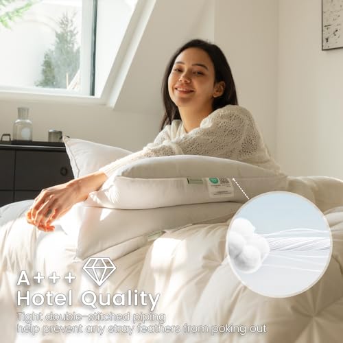 Queen Size Down Pillows Set of 2, Soft Sleeping Pillows with Cotton Cover X403