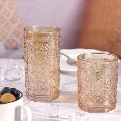 Pink Glassware Set of 4, Vintage Embossed Drinking Glasses P19887