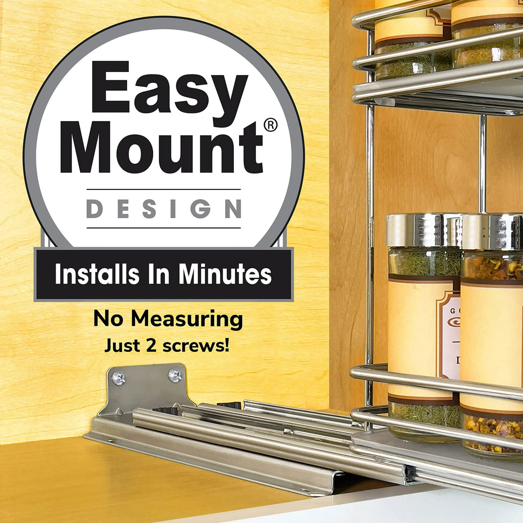 Spice Rack Organizer for Kitchen Cabinets, 2 Tier Sliding Drawer Shelf, Brown Q9403