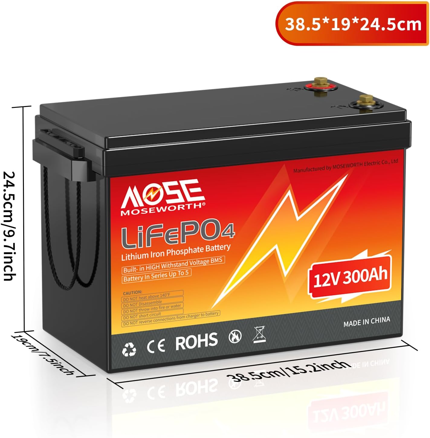 12V 300Ah LiFePO4 Battery with 200A BMS for RV Solar Marine H921302