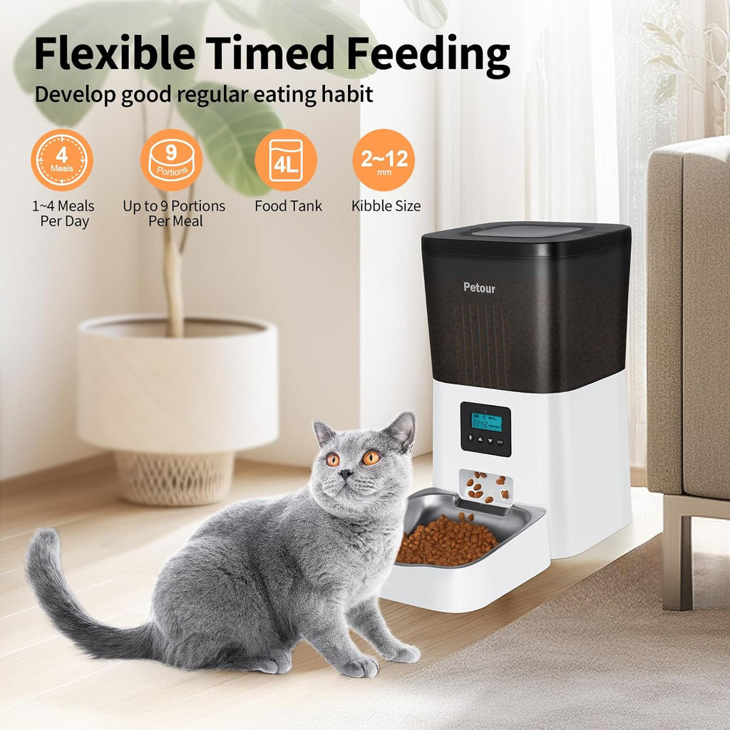 Automatic Cat Feeder with Timed Portion Control and Stainless Steel Bowl L716