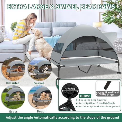 Elevated Dog Bed with Canopy, Raised Outdoor Cot, Removable Shade Tent, Large Grey O9328