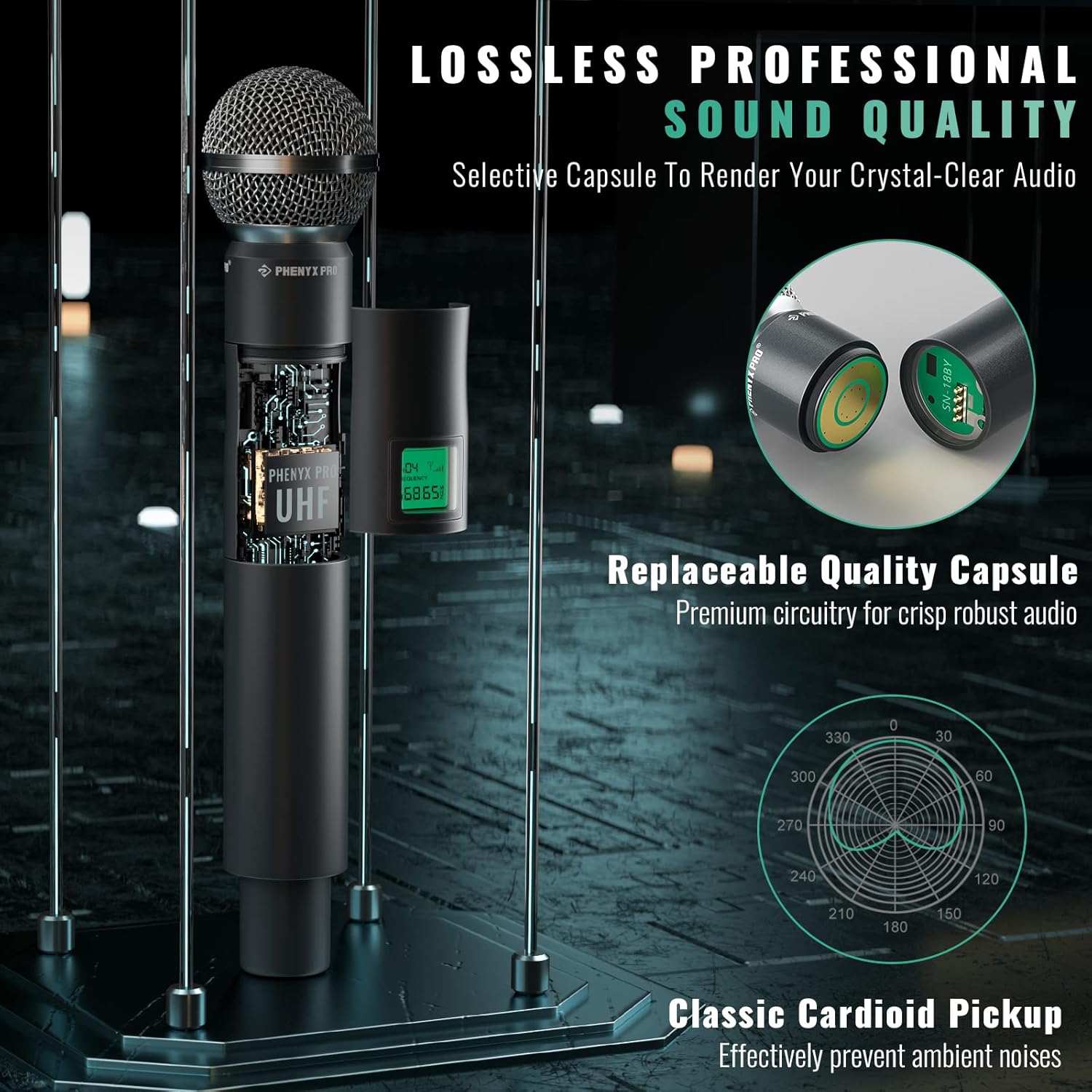 Wireless Microphone System, 4-Channel UHF Metal Cordless Mic with 4 Handheld Dynamic Microphones, 260ft Range C42881