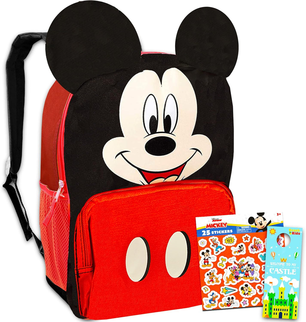 Mickey Mouse Backpack for Kids Toddlers ~ Deluxe 12" Mickey Mini Backpack with 3D Mickey Ears Plus Stickers and More (Mickey School Supplies Bundle)
