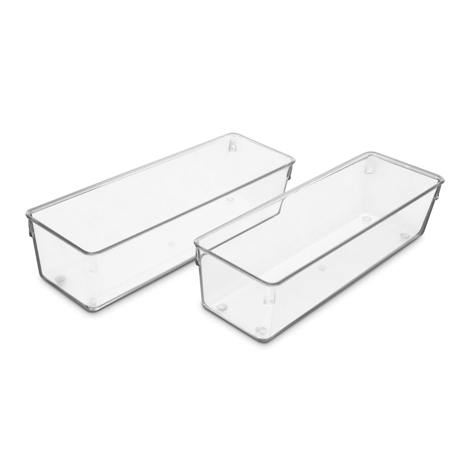 Narrow Clear Drawer Organizer 2 Pack, Large BPA Free Storage Trays for Bedroom, Living Room,  Kitchen