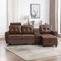 GNIXUU 89" Sectional Storage Sofa, L Shaped Couch with Cup Holders & Adjustable Headrest, 3 Seat Couches for Living Room, Small Spaces, Apartment, Brown PU Leather