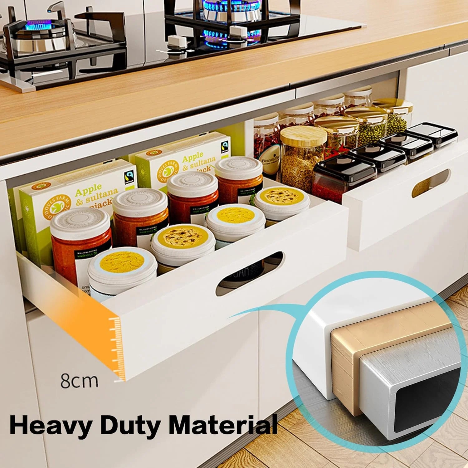 2 Pack Pull Out Drawers for Cabinets, 10W Adhesive Carbon Steel Organizer X139351