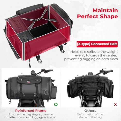 Motorcycle Travel Luggage Bags, 60L Expandable Waterproof Tail Bag with Rain Cover W924961