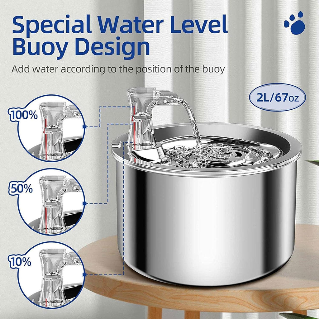 Automatic Water Fountain for Cats, 2L Stainless Steel T539