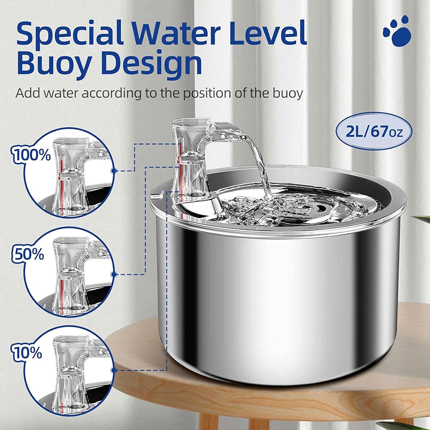 Automatic Water Fountain for Cats, 2L Stainless Steel T539