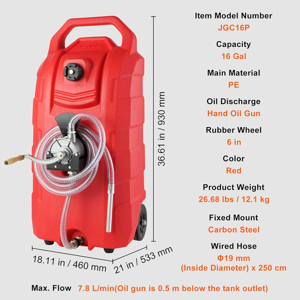 16 Gallon Fuel Caddy, Portable Gas Storage Tank with Hand Pump K172