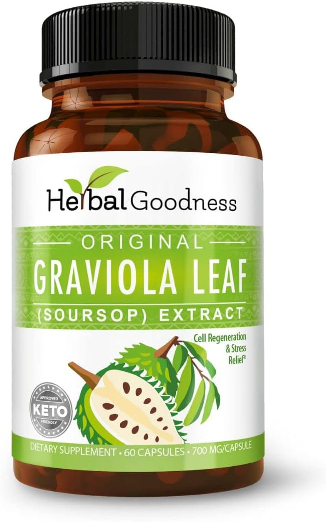 Herbal Goodness Graviola Soursop Capsules 60ct - 4X Graviola Extract Capsules, Guanabana | Organic Supplement | Non-GMO- Cell Growth and Renewal, Digestive Enzymes, Soursop Pills - 700mg Per Serving