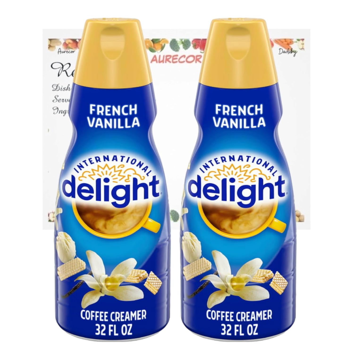 Aurecor Recipe Card bundle with Coffee creamer International-Delight Coffee Creamer, French Vanilla, 2 pack 32 oz. Non-dairy Creamer, packaging may vary