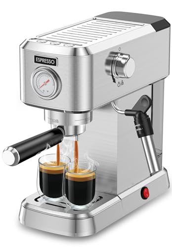 Espresso Machine, 20 Bar Espresso Maker with Milk Frother Steam Wand for Latte and Cappuccino, Compact Stainless Steel Espresso Coffee Machine with 50oz Removable Water Tank for Home
