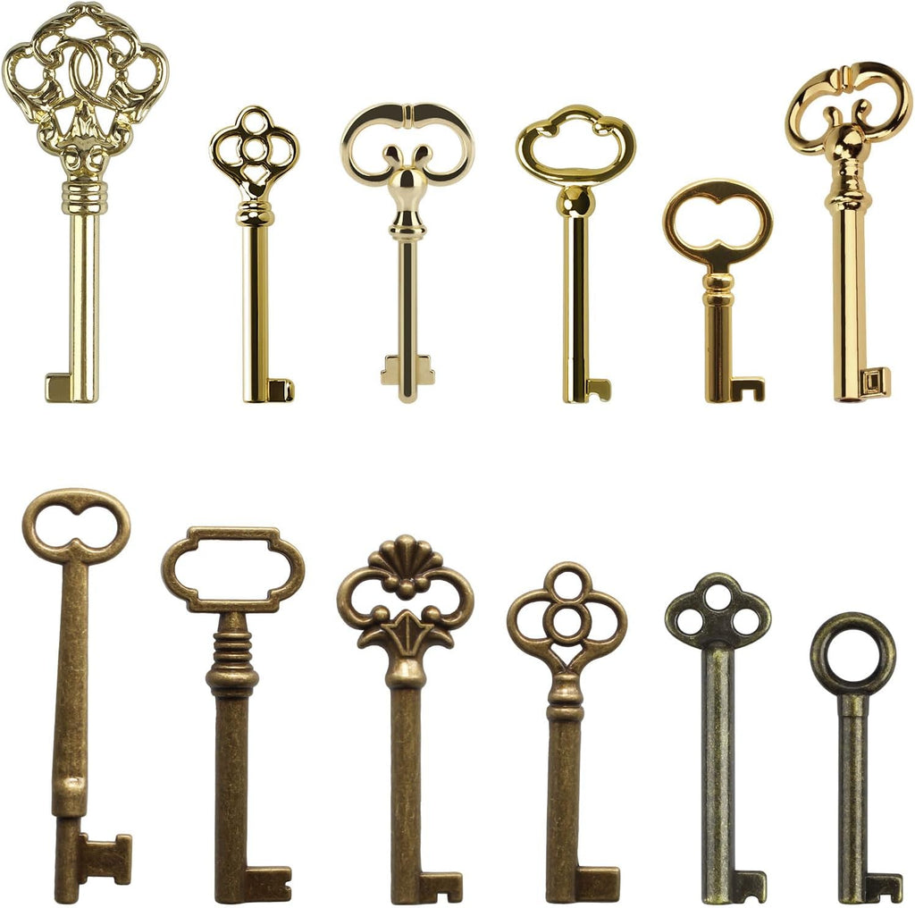 12-Key Universal Replacement Skeleton Keys Kit,Skeleton Key Set for Antique Dresser, Chinese Cabinet, Antique Furniture and Old Style Cabinets or Doors (12 pcs)