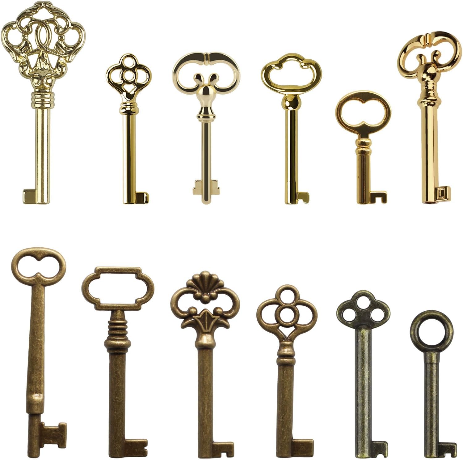 12-Key Universal Replacement Skeleton Keys Kit,Skeleton Key Set for Antique Dresser, Chinese Cabinet, Antique Furniture and Old Style Cabinets or Doors (12 pcs)