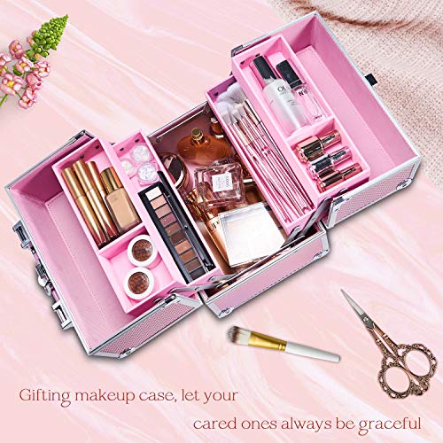 Makeup Train Case Portable Cosmetic Organizer with 4 Trays H982978