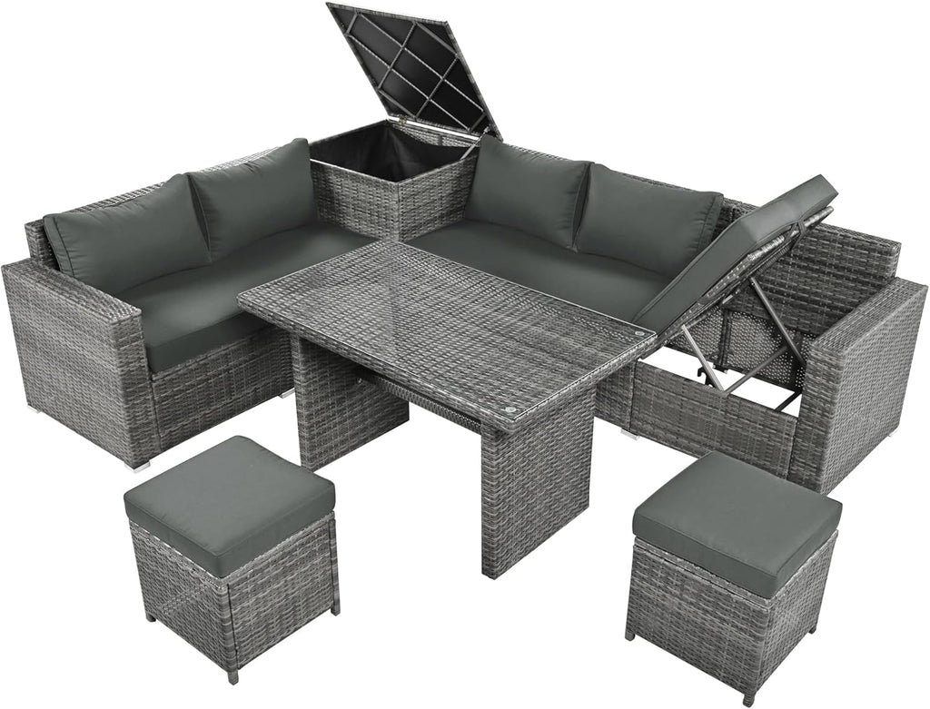Outdoor 6-Piece PE Rattan Patio Sofa Set with Storage and Glass Table E71863
