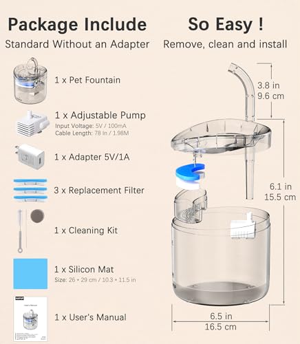 Cat Water Fountain 61OZ Automatic Pet Drinking Dispenser with Filters C226