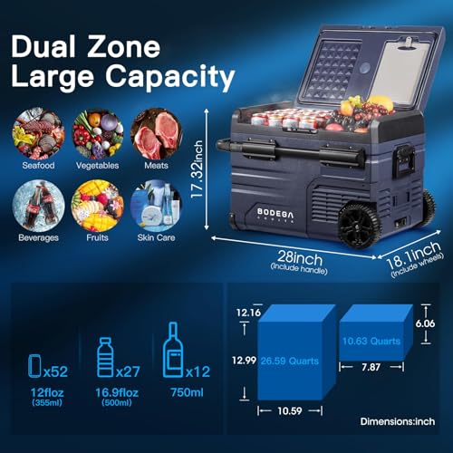 12 Volt Car Refrigerator Dual Zone Portable Freezer for RV Camping Travel U5668