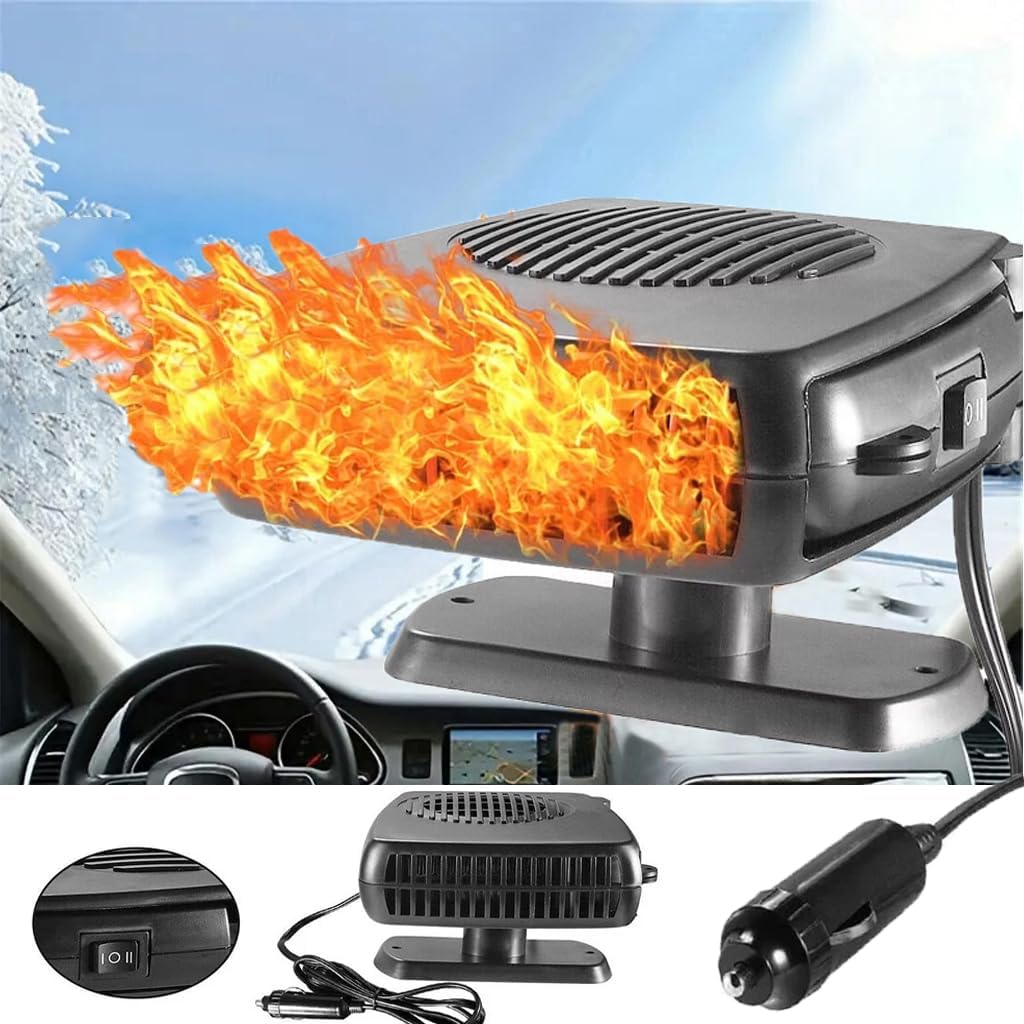 Car Heater, 200W Portable Windshield Defogger and Defroster 200W Fast Heating &Cooling Fans, 2 in 1 Modes with Cigarette Lighter Plug 360 Degree Rotary Base (12V 200W)