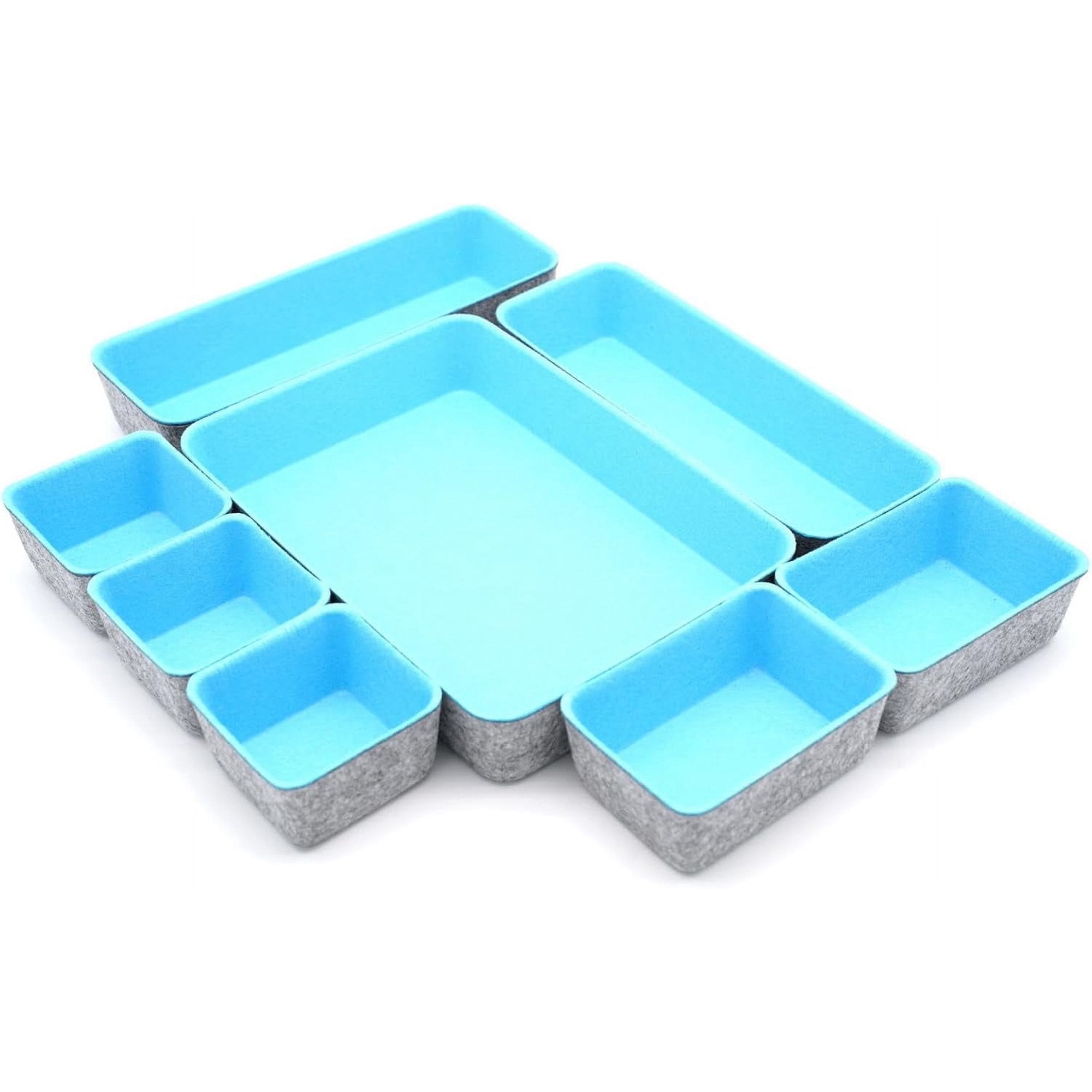 Felt drawer organizer trays for desk storage, 8-piece set in glacier gray H2147