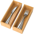 Silverware Tray for Drawer, Stackable Kitchen Bamboo Drawer Organizer 9x 3x 2Set of 2
