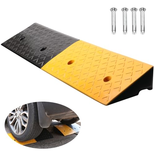 Nisorpa 4" Rubber Curb Ramps Heavy Duty Driveway Curb Ramp 10 Ton Car Slope Ramp for Sidewalk Cars RV Trucks Shed Access Bike Pets Scooter Wheelchair 39.3x9.8x4inch Black