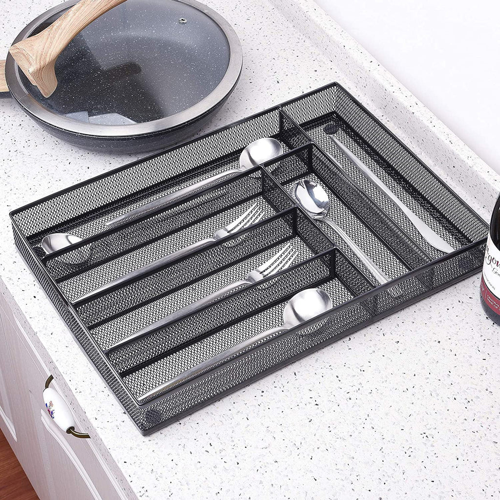 Metal Mesh Kitchen Flatware Organizer Tray with Non Slip Mat J562