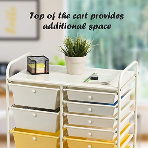 Rolling Storage Cart with 15 Drawers, Lockable Wheels, Black P3598