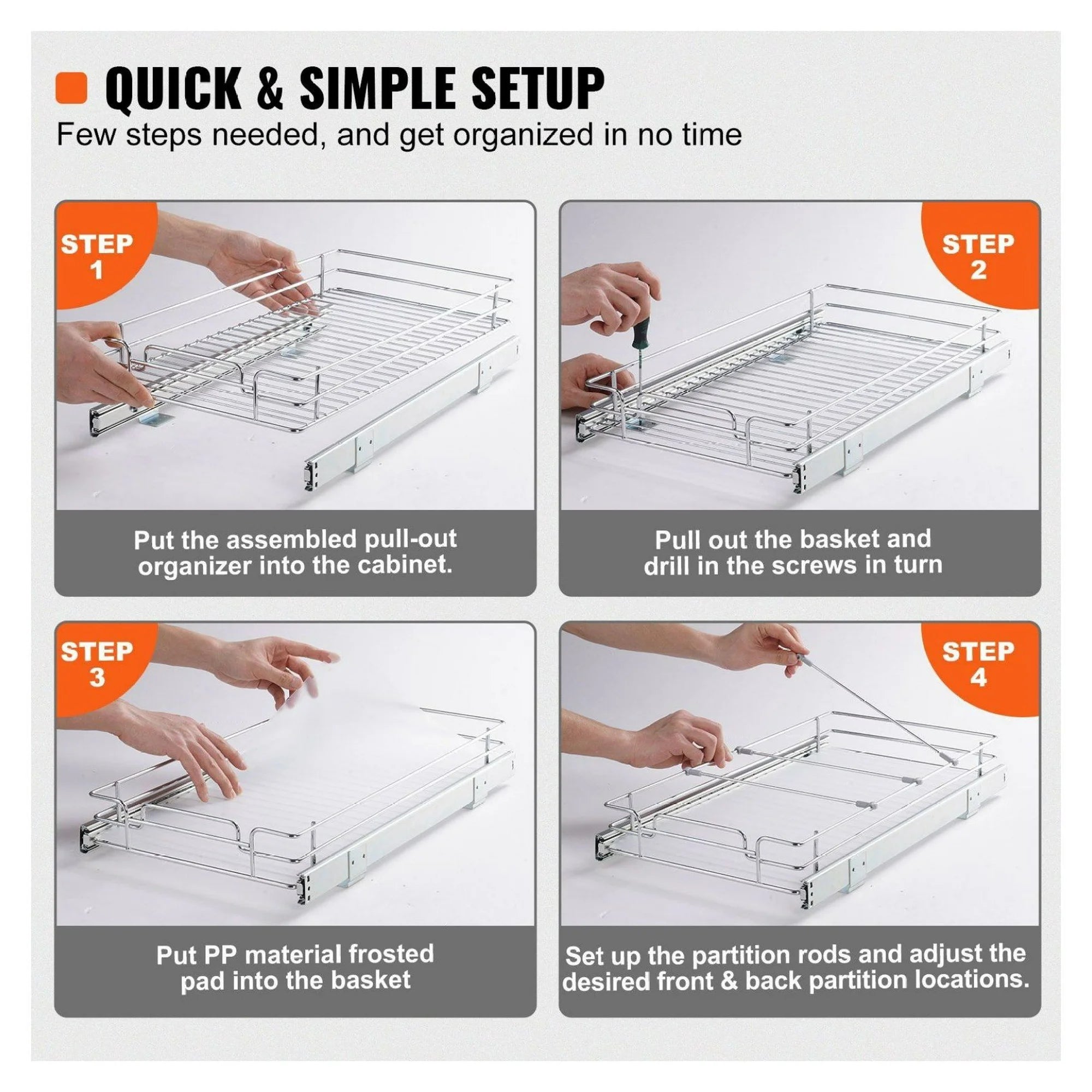 Pull Out Cabinet Organizer 11x21, Heavy Duty Slide Out Shelves Z686